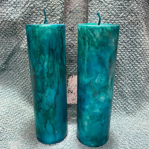 Marbled pillar candles set of two.pick your choice of colors  2 x 6 inches