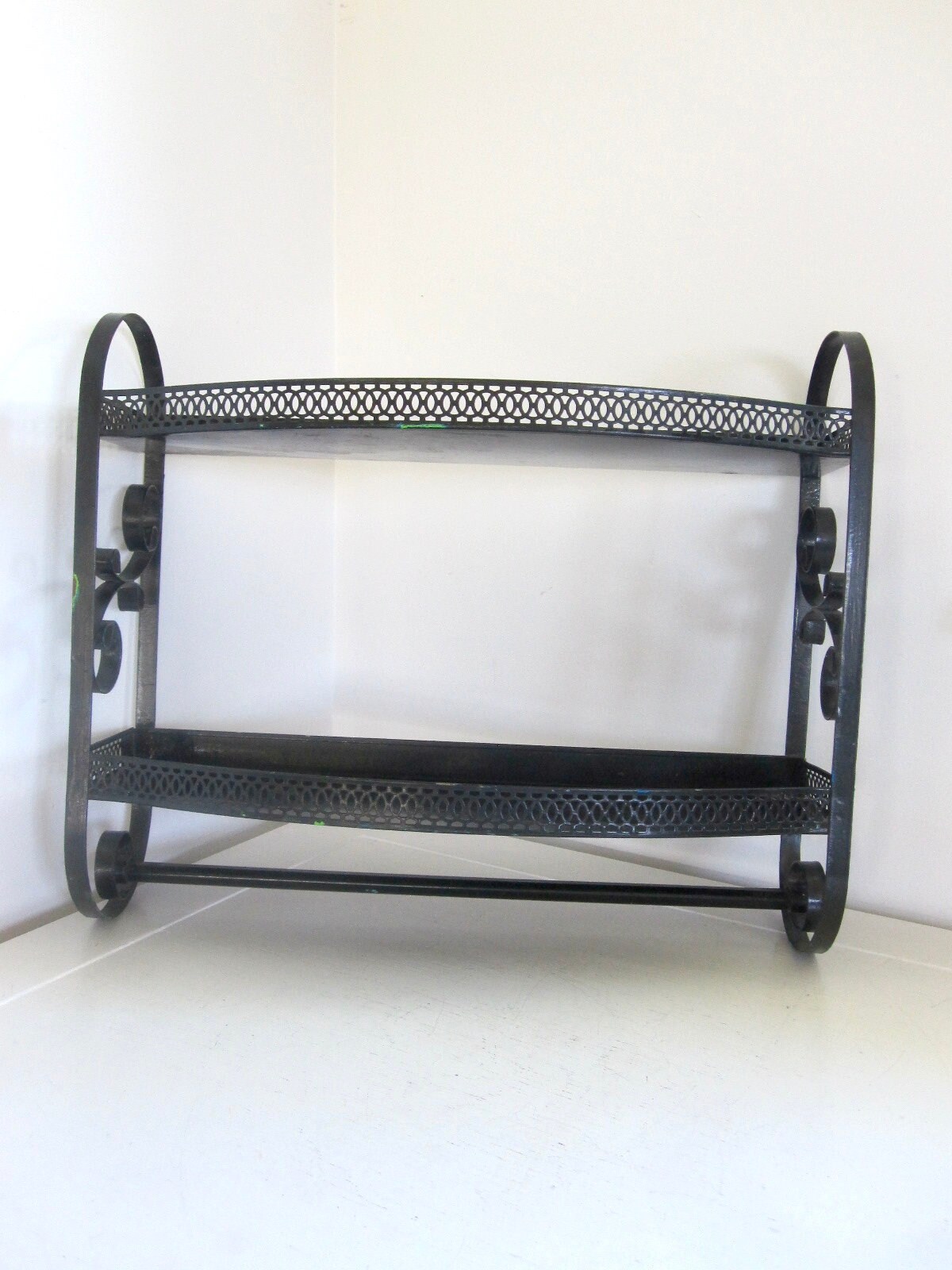Vintage Metal Shelf Black Metal Cast Curved Iron Towel Rod Etsy