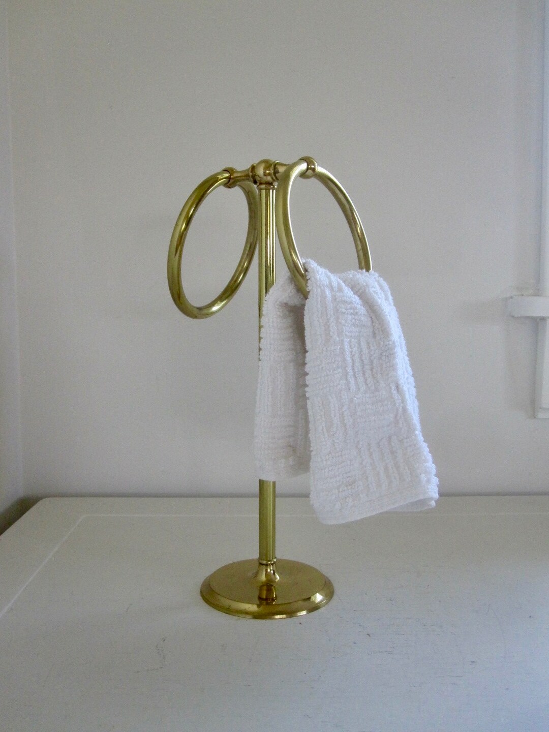 Vintage Washcloth Stand Shiny Gold Metal W/base Hand/tea Etsy