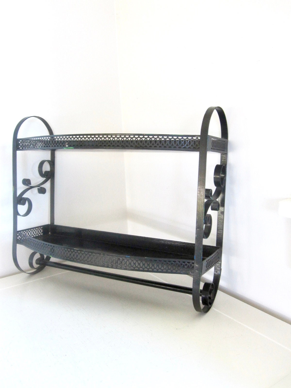 Vintage Metal Shelf Black Metal Cast Curved Iron Towel Rod Etsy