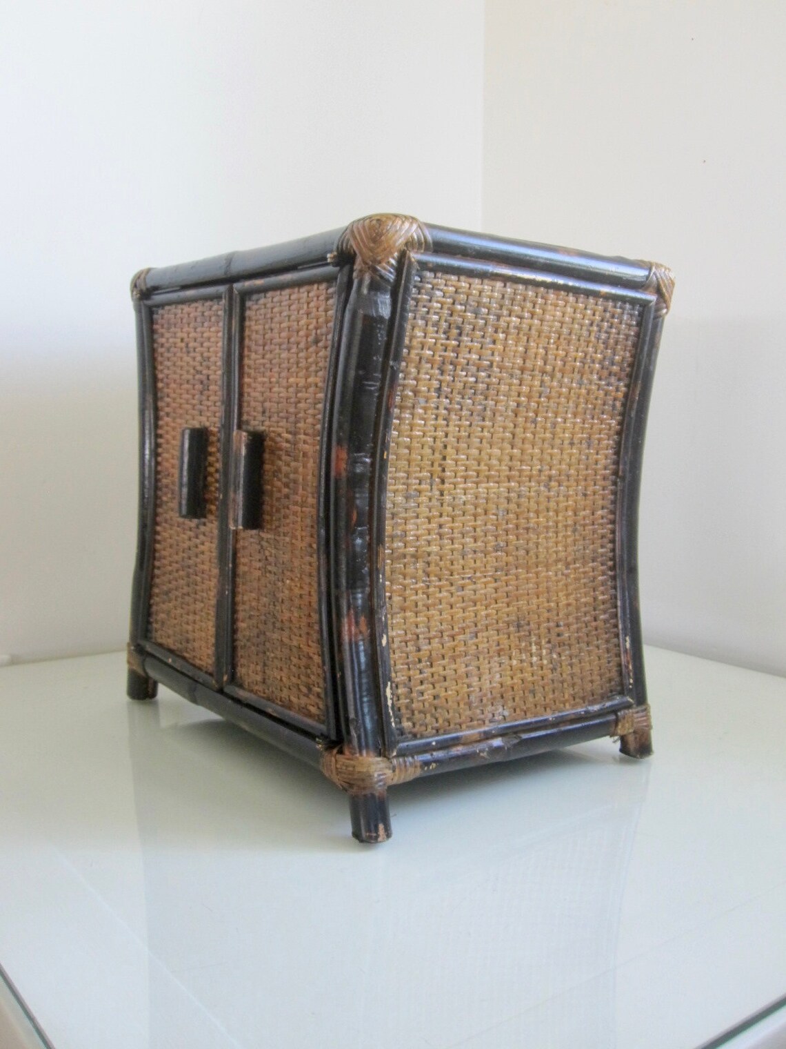 Vintage Bamboo Tabletop Mini ARMOIRE RATTAN Etsy