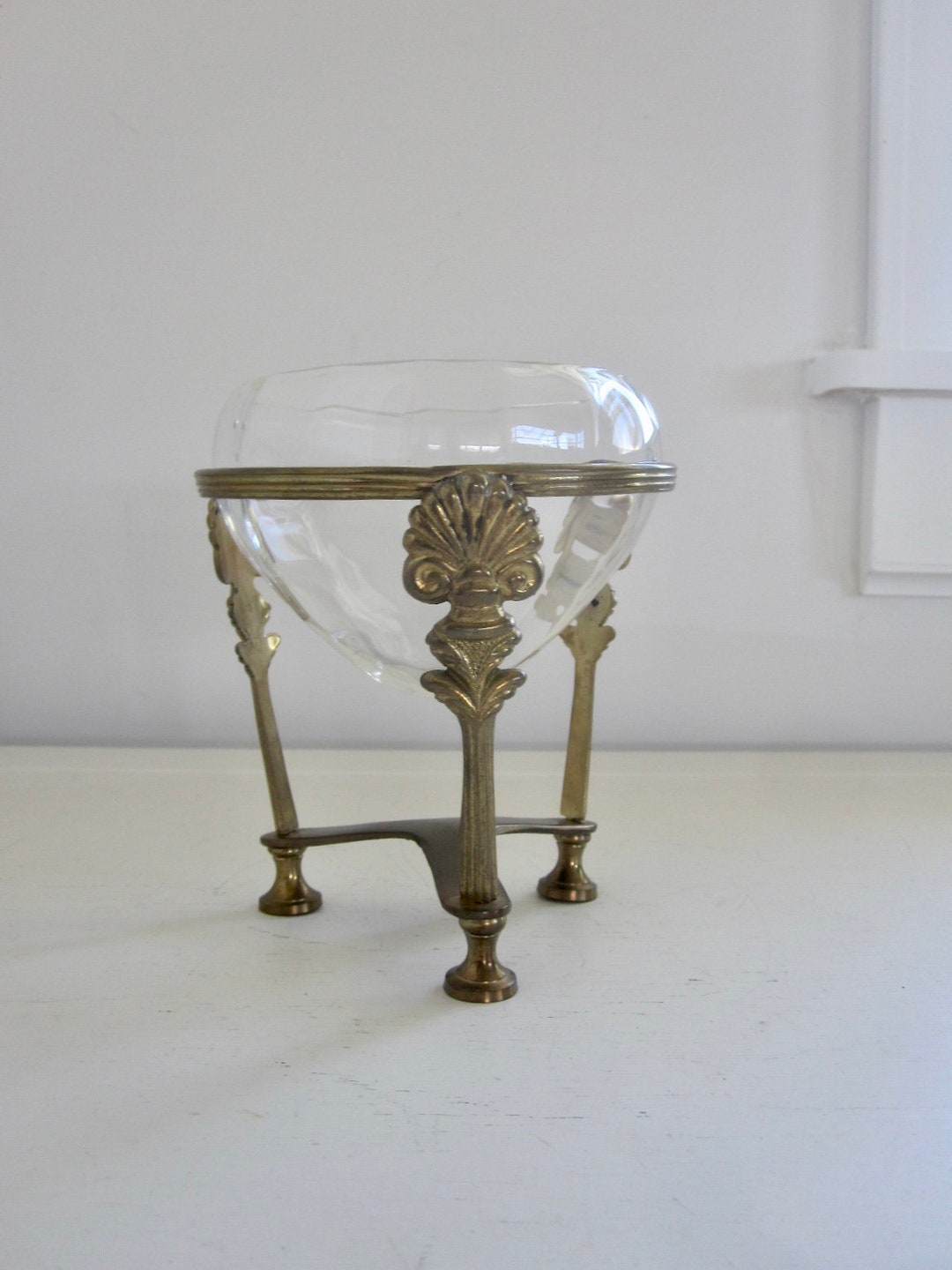 Vintage Gold Stand, Ribbed Glass Cloche, Metal Plant Pot/ Candle