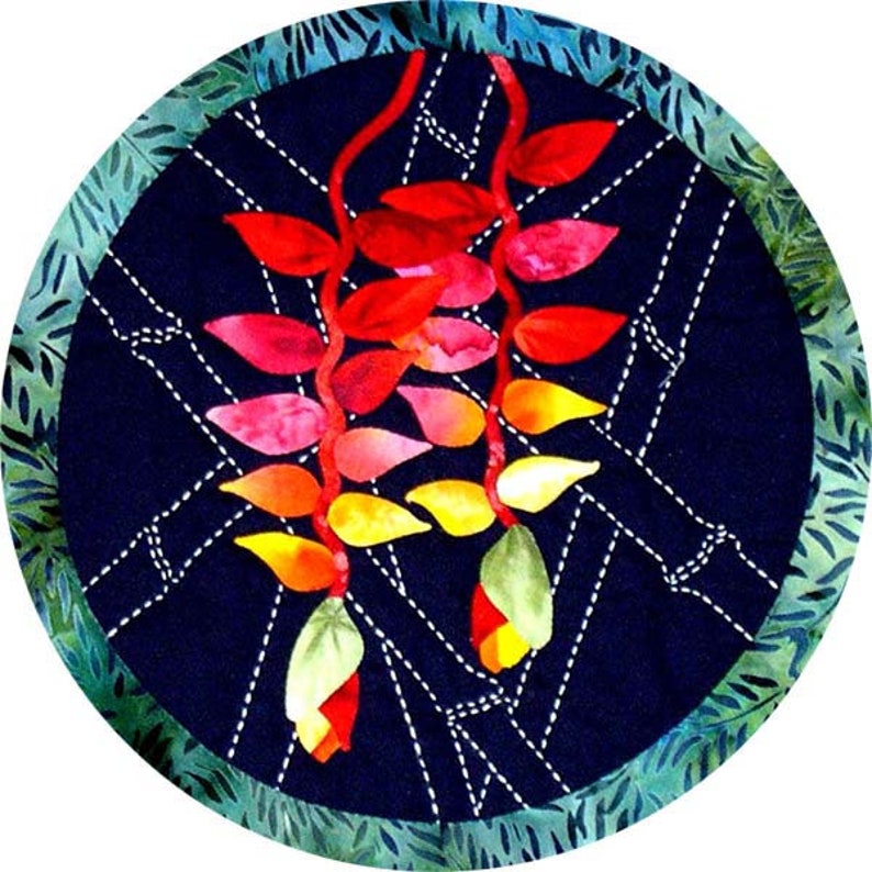 HELICONIA Quilt Pattern Sashiko Garden Quilt Pattern Hawaii Quilt Pattern Tropical Flower Quilt Pattern Flower Applique Quilt Patterns