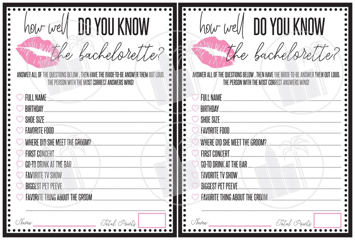 Bachelorette Quiz Printable/digital File Bachelorette | Etsy