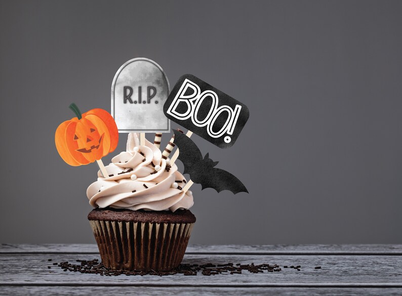 Spooky Halloween Cupcake Toppers Instant Download Printable Etsy