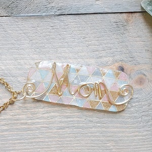 Mom Resin Pendant Necklace - 20&quot; Stainless Steel Gold Chain Incl. -