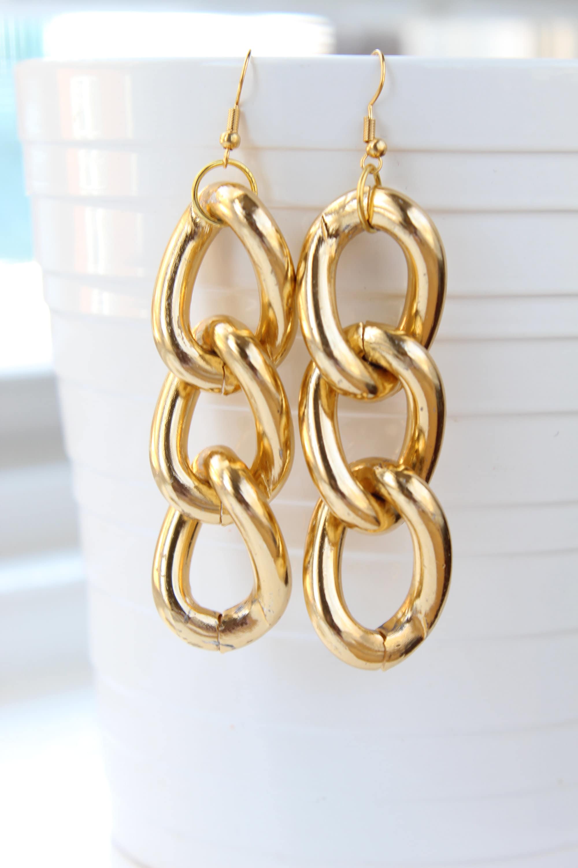 Gold Plated Chain Link Earrings Etsy