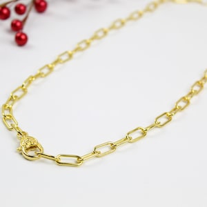 Paper Clip Chain with Gold Tone, Decorative Lobster Clasp Pendant