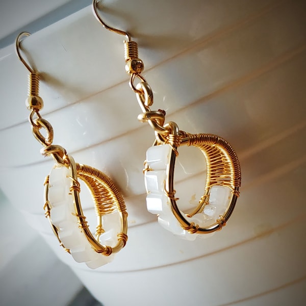 Gold Wire Woven Opulent Beaded Earrings