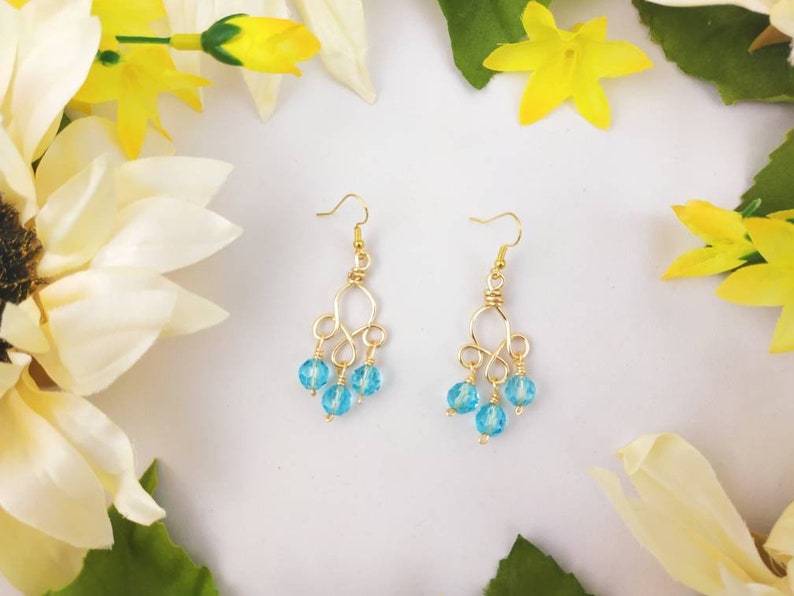 Turquoise Glass Beaded Chandelier Earrings