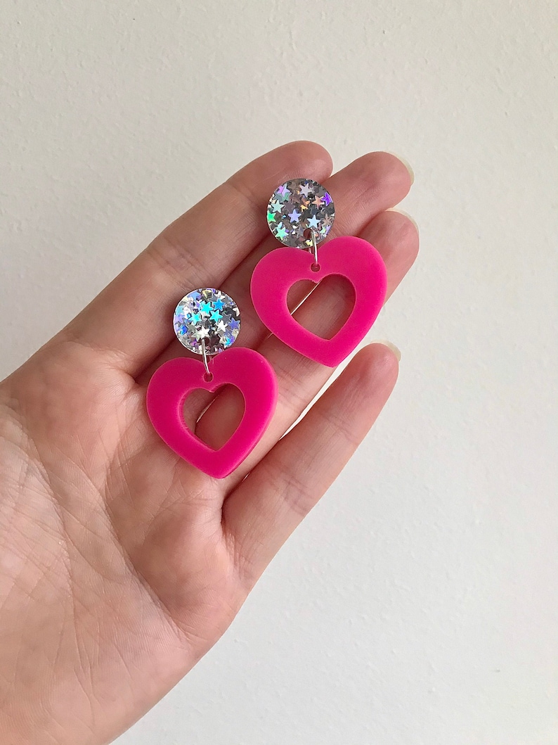 Fluoro Pink Sweetness Statement Dangles Acrylic Earrings