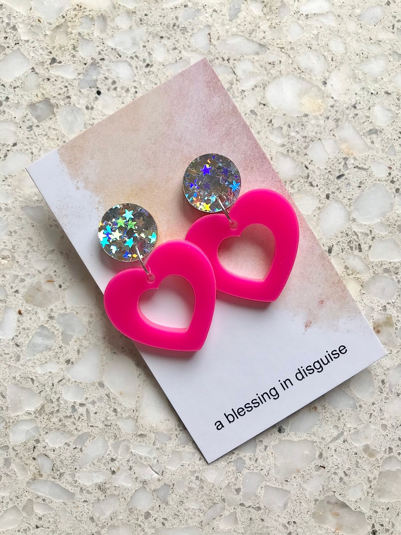 Fluoro Pink Sweetness Statement Dangles Acrylic Earrings