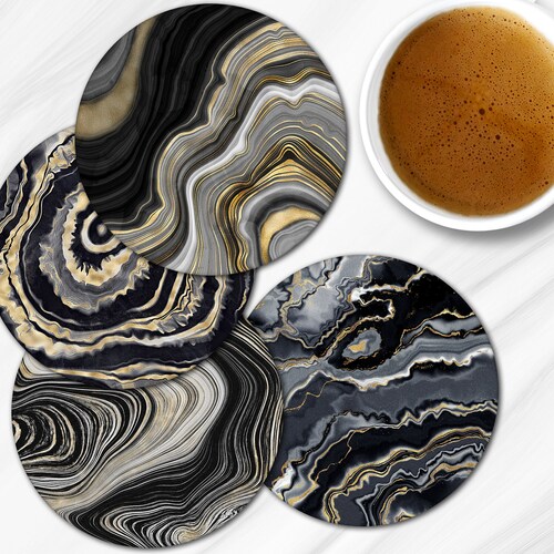 Blue and Gold Pattern Coasters Set of 4 Coasters Beautiful Etsy