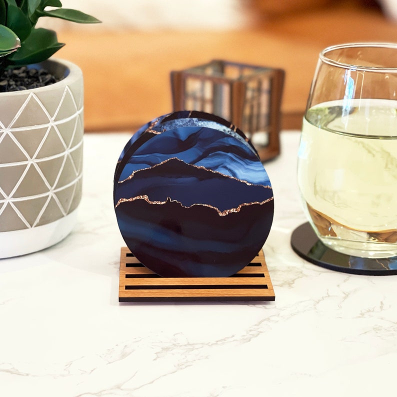 Blue and Gold Pattern Coasters Set of 4 Coasters Beautiful Etsy