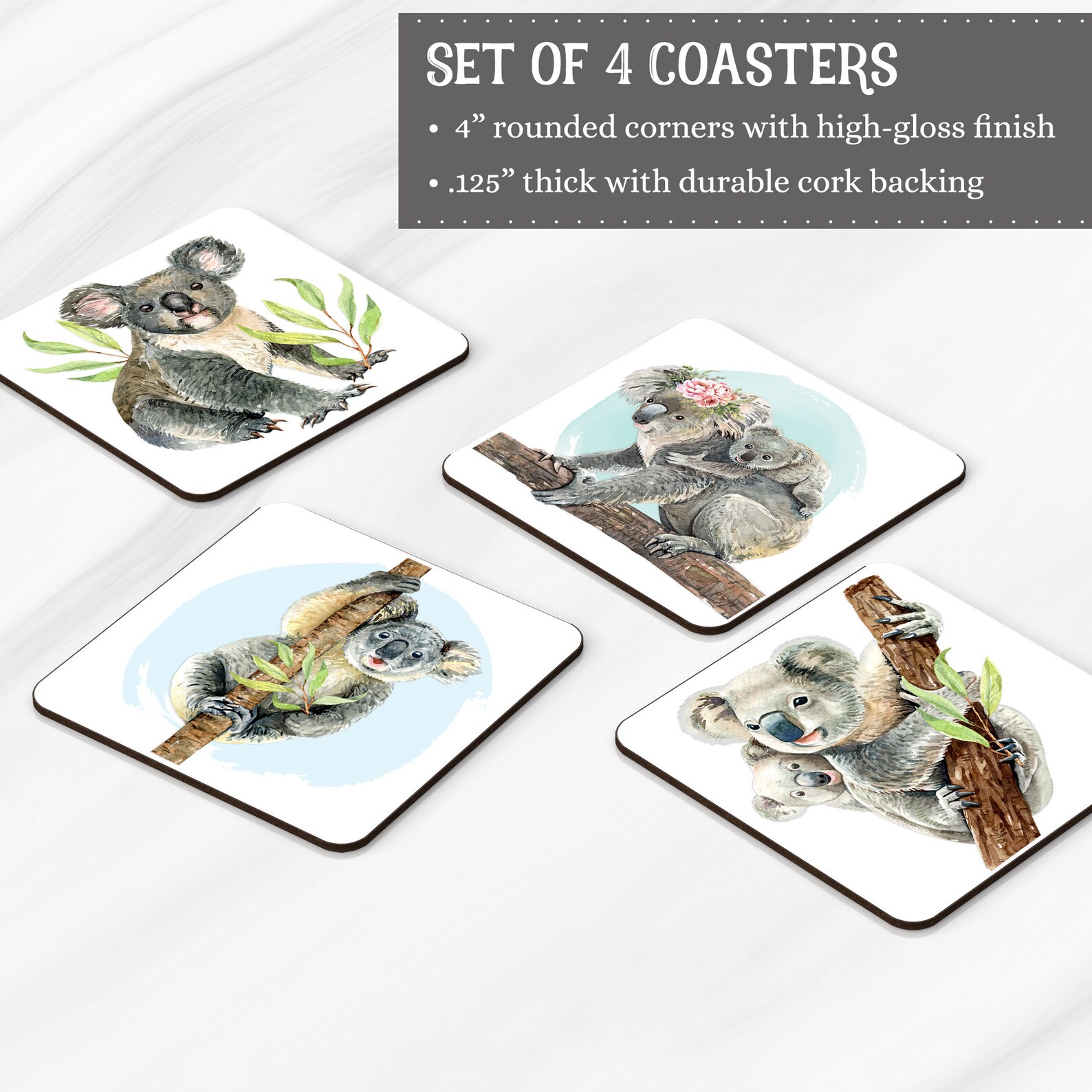 Koala Bear Coasters Set of 4 Koala Animal Coasters Beautiful - Etsy UK