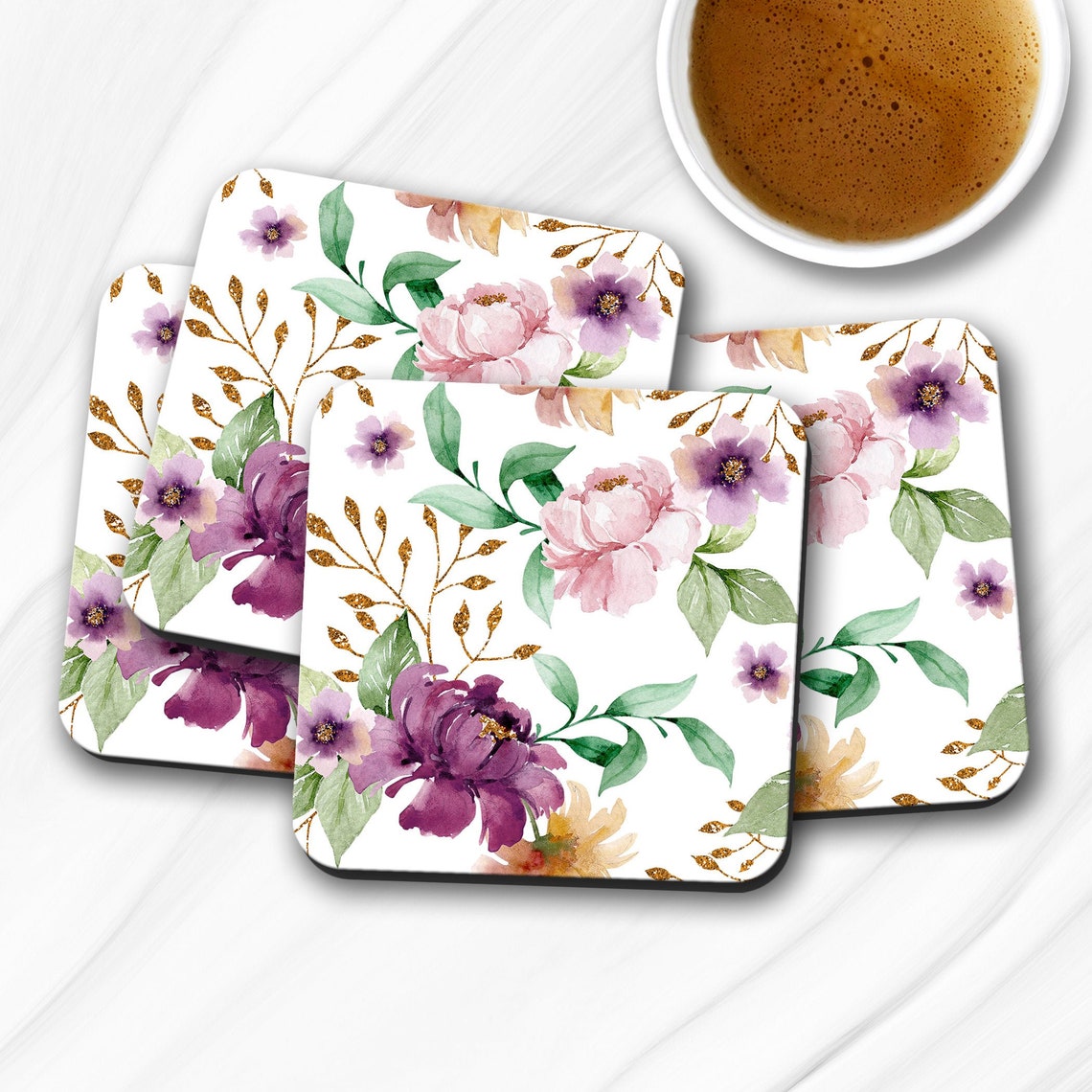 Spring Garden Coasters Set of Four Floral Print Coasters Etsy