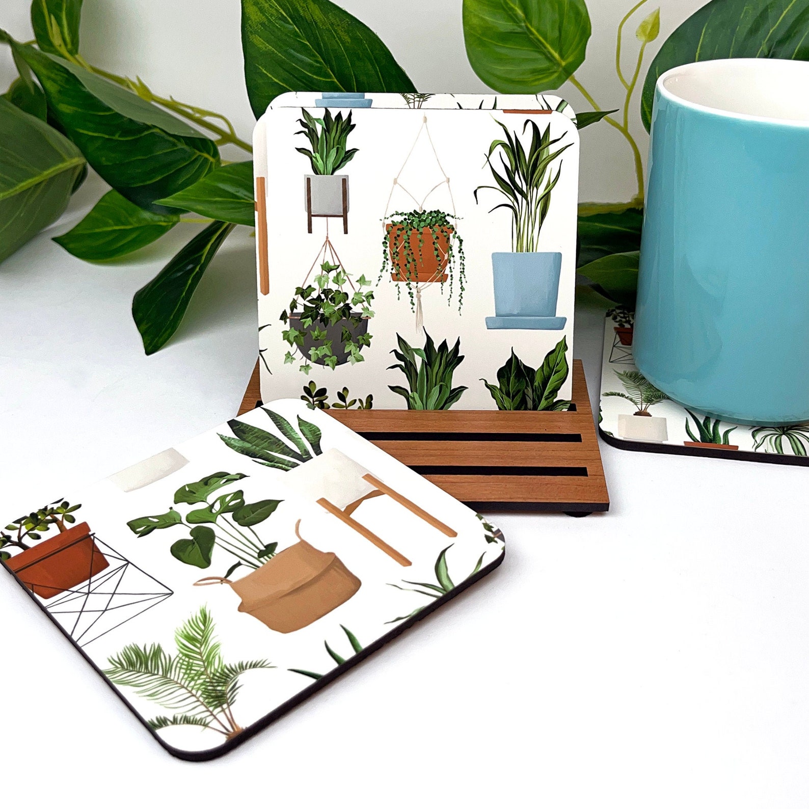 House Plants Coasters Set of 4 Drink Coasters Cute Plant Mom Etsy