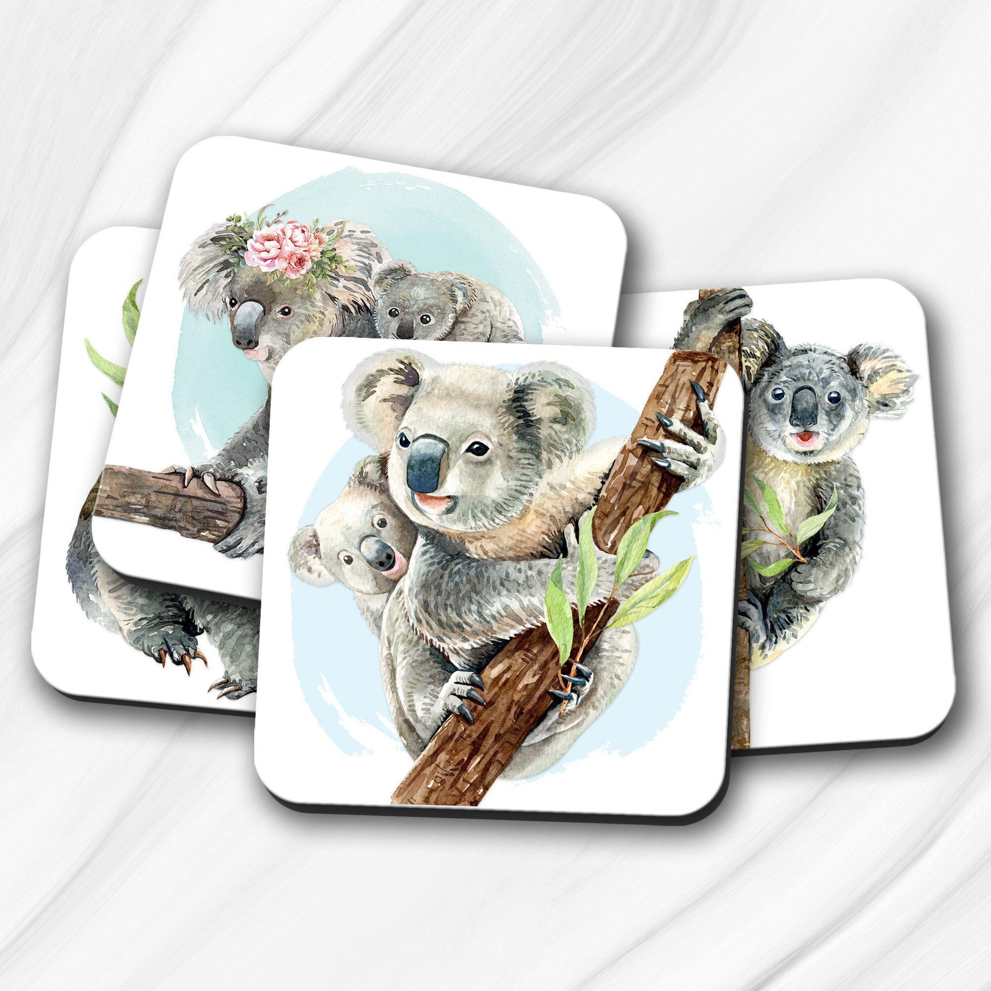 Koala Bear Coasters Set of 4 Koala Animal Coasters Beautiful Etsy UK