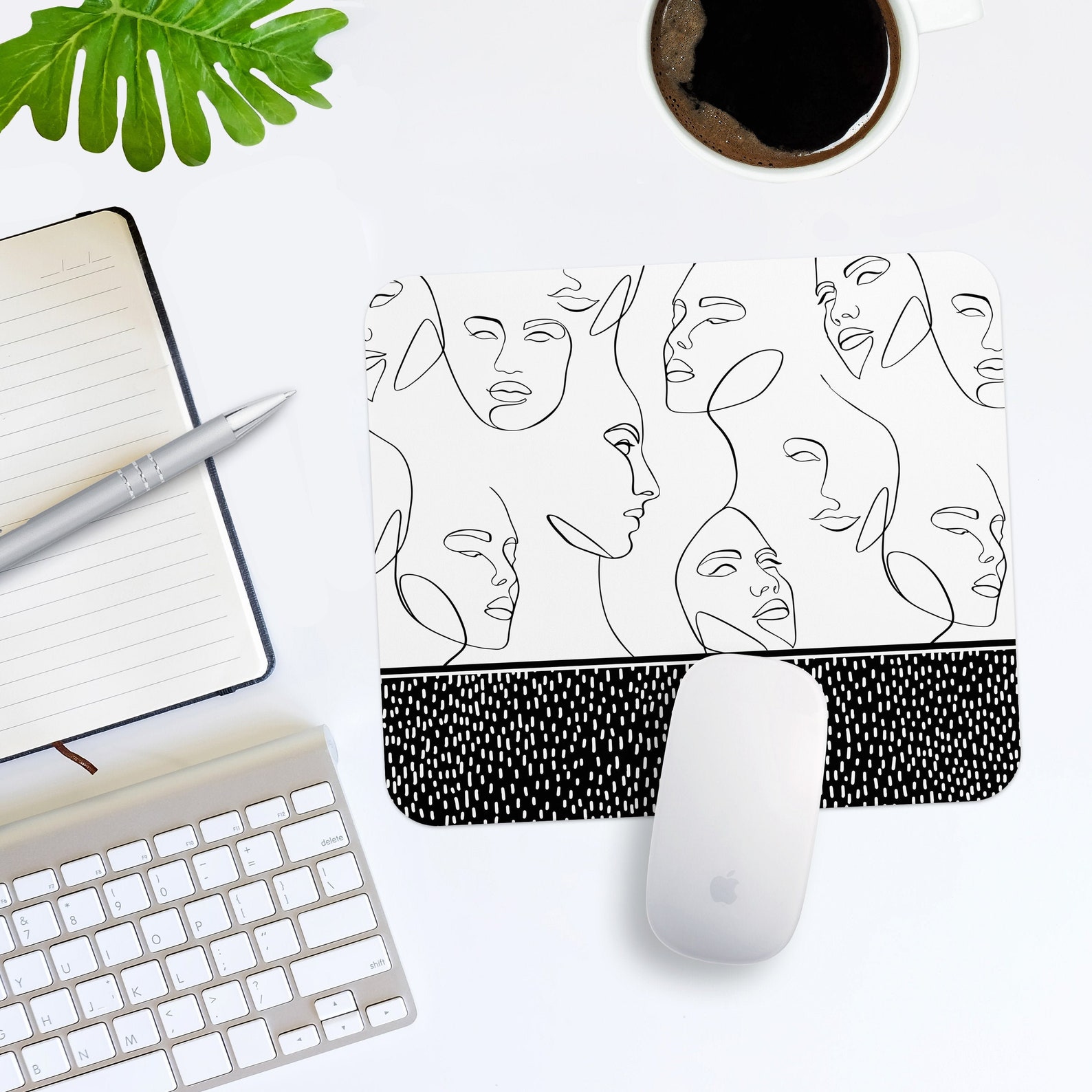 Line Drawn Faces Mouse Pad Minimalist Black and White Print Etsy
