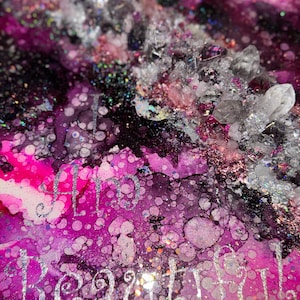 Resin Geode Quartz Crystals Opals Alcohol Ink Reactive Foil Painting 11x14 | Abstract Art | Affirmation Series &quot;I Am Beautiful&quot; | Home Decor