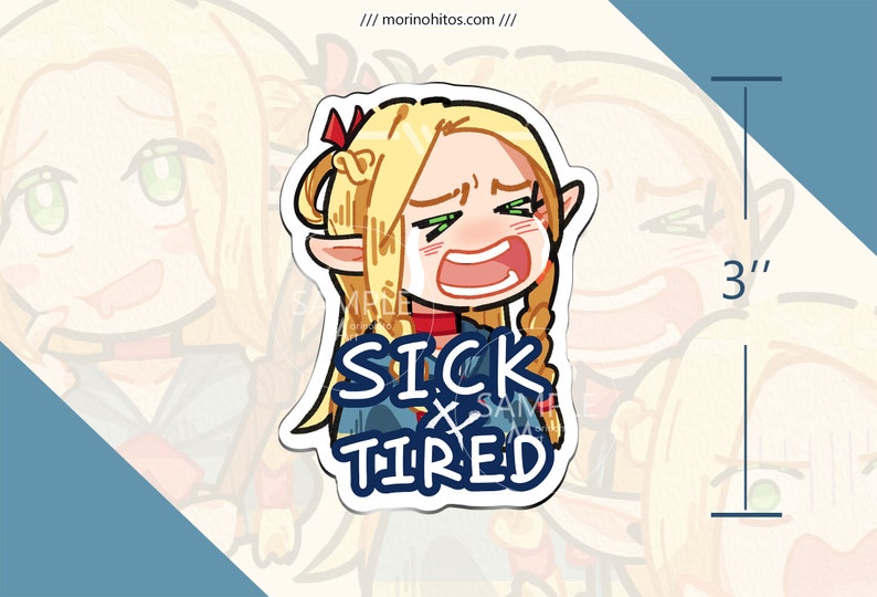 Dungeon Meshi / Delicious in Dungeon Marcille Donato 3 Vinyl Sticker Laptop Decal SICK & TIRED