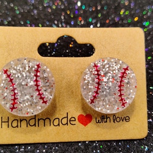 Baseball resin earrings, glitter Baseball earrings, sparkle Baseball earrings, sports earrings, baseball earrings, stud basball earrings