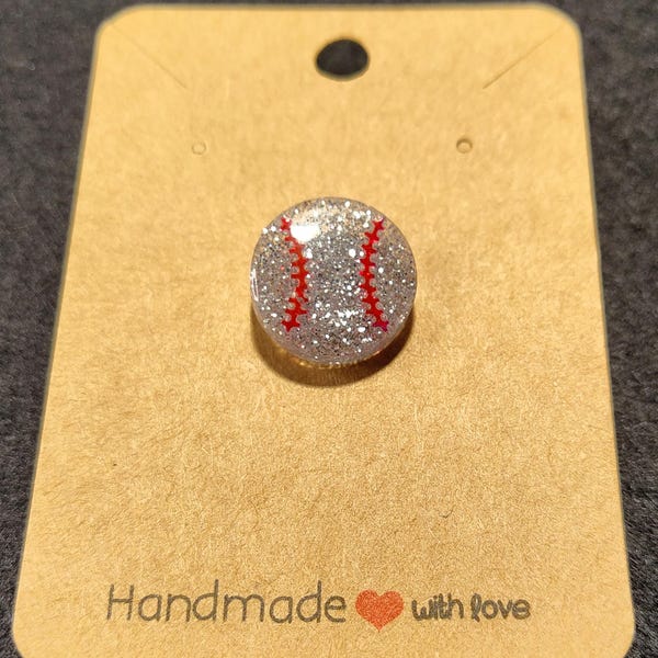 Baseball hat pin, Baseball hat tac, glitter Baseball pin, Baseball clip, Sports hat pin,  baseball silver pin, stud baseball pin, white, red