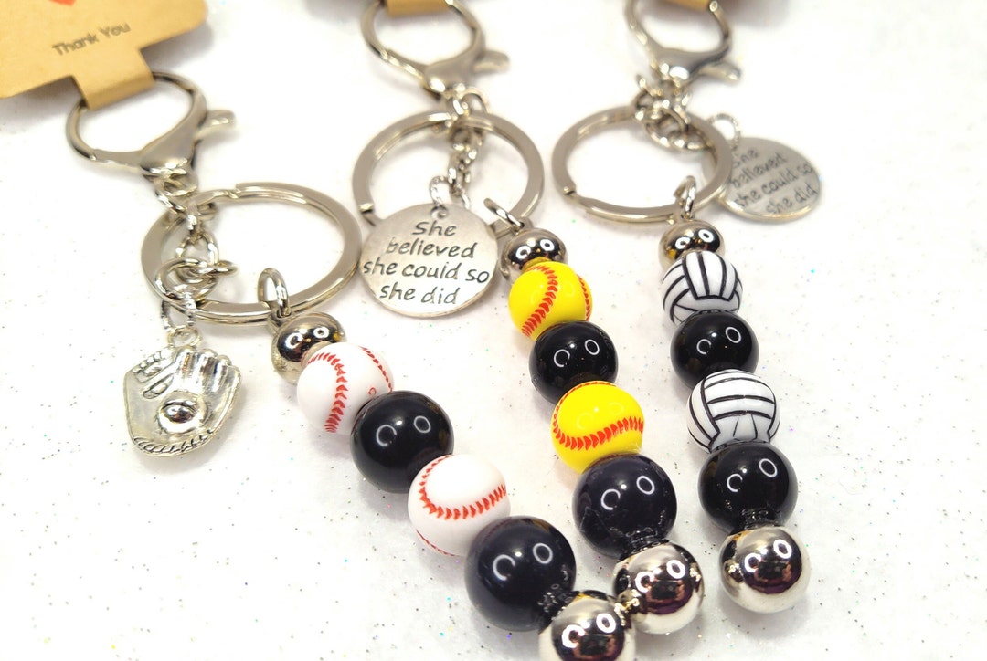 Volleyball Bead Keychain, Softball Bead Keychain, Baseball Bead Keychain, Charm Keychain, Sports