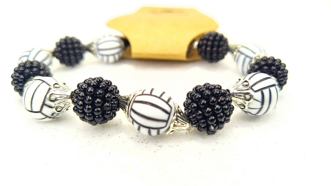 Volleyball Bracelet, Volleyball Bead Bracelet, Volleyball Stack