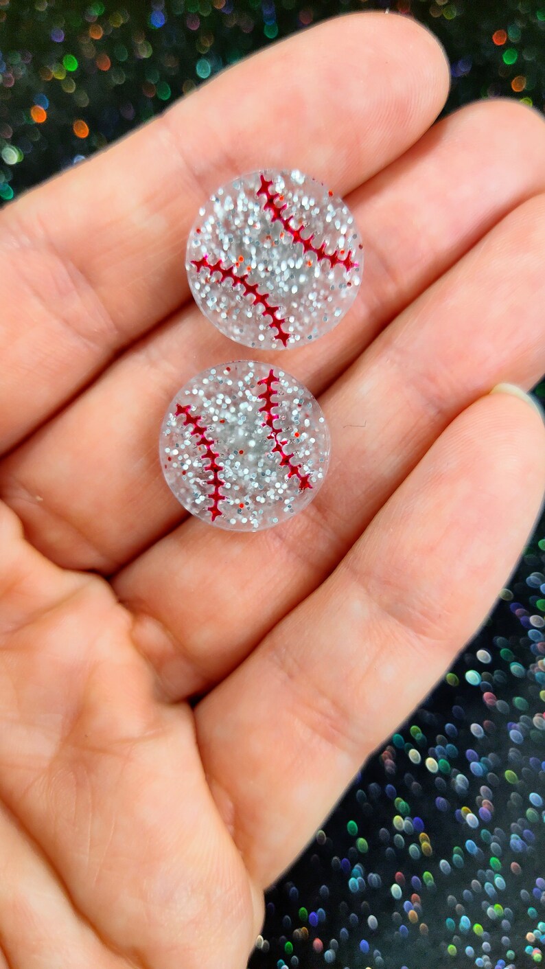Baseball Resin Earrings Glitter Baseball Earrings Sparkle Etsy