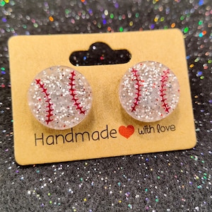 Baseball earrings, glitter Baseball earrings, Baseball earrings, sports earrings, baseball earrings, stud baseball earrings, stainless steel