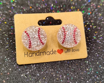 Baseball earrings, glitter Baseball earrings, Baseball earrings, sports earrings, baseball earrings, stud baseball earrings, stainless steel