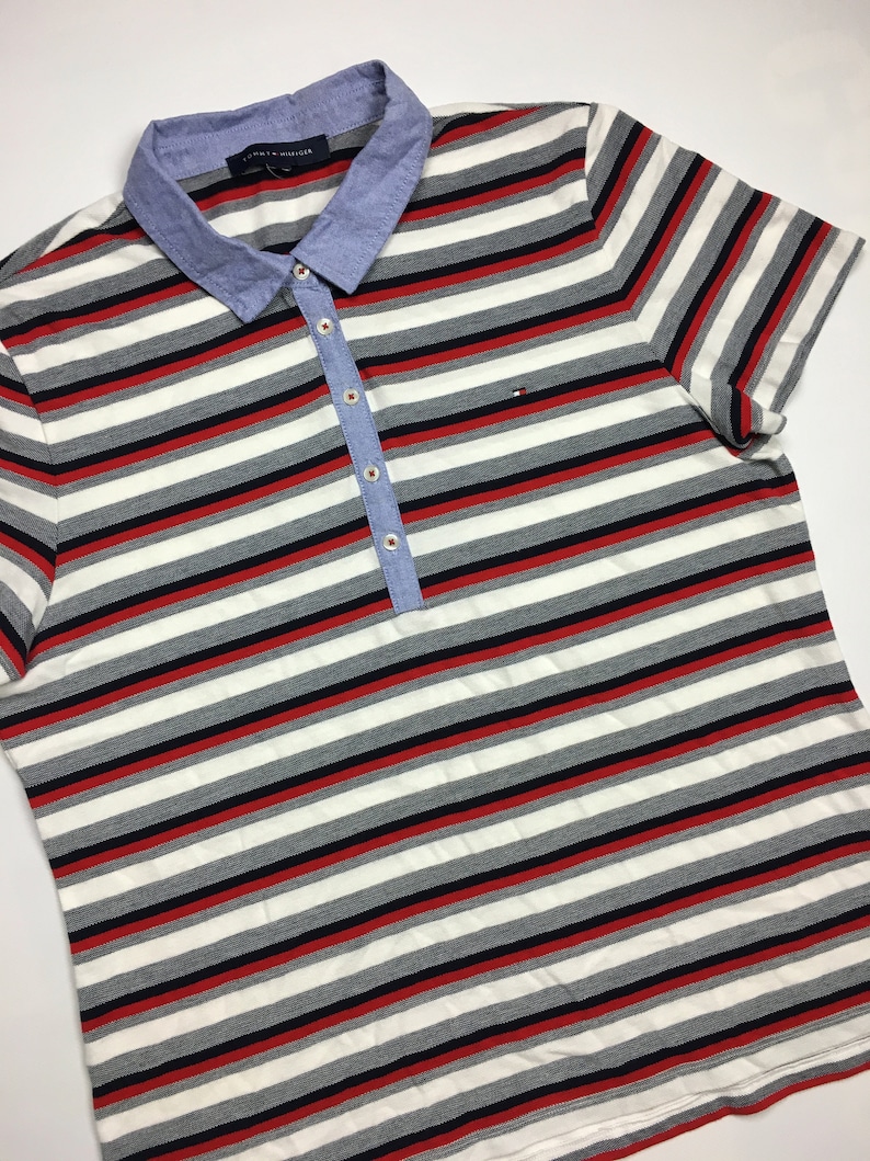 Vintage Women/'s Tommy Hilfiger Stripped Collared Polo Shirt