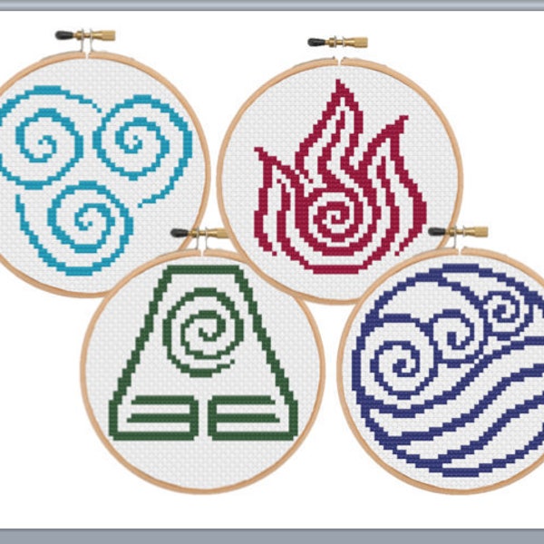 Avatar Elements Pack Cross Stitch Pattern, Modern Cross Stitch Chart, Easy Cross Stitch PDF, ATLA Cross Stitch, Fun Pattern Instant Download