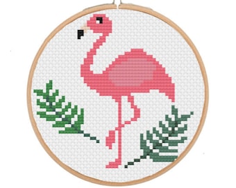 Flamingo Cross Stitch Pattern, Easy DIY Embroidery (PDF Pattern)