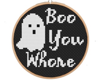 Boo You Wh*re Cross Stitch Pattern, Funny Halloween Chart (PDF)