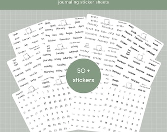 Days of the Week and Date Dots, Mini Sticker Sheets for Planners and Bullet Journals, Handlettering Stickers