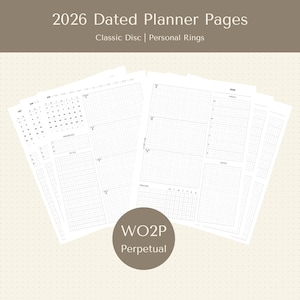 Páginas semanales del planificador con fecha para 2026 / Insertos semanales clásicos WO2P / Tamaño personal impreso semanal / Insertos 2026 cuadrícula / Insertos perpetuos