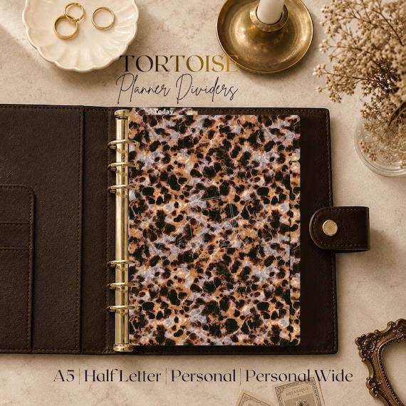 A5 Ring Planner Dividers Tortoise Shell Binder Tabs |6 Ring Binder Dividers| LV GM Dividers |Filofax Planner Accessories|Personal Size Tabs