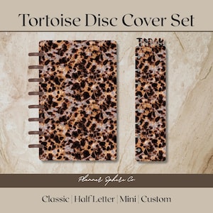 Discbound Planner Cover | Tortoise Shell Planner Cover with Bookmark | Classic Happy Planner Cover |Neutral Aesthetic Planner Accessories