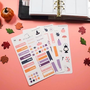 Pink Halloween Weekly Planner Sticker Kit, Vertical Planner Sticker Kit with Cute Spooky Ghosts and Pumpkins,Halloween Stickers for Planners