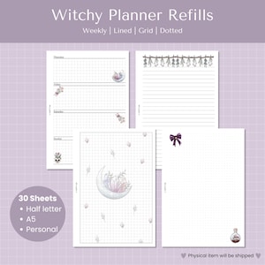 Decorated Planner Refill Pages | Undated Weekly | Lined, Graph, Dotted Planner Inserts | Personal Planner Inserts |Witchy Planner Inserts A5