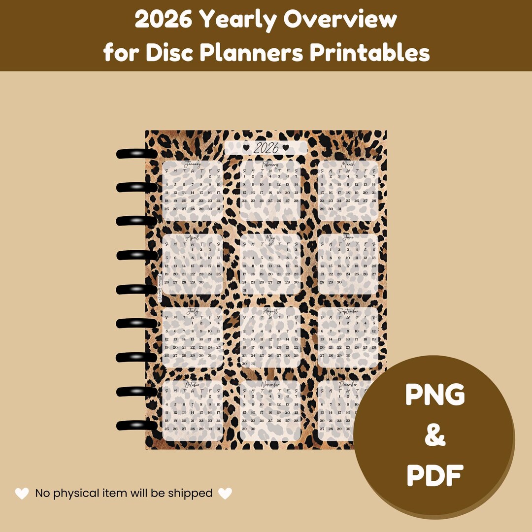 2026 Yearly Overview Printable | Leopard Yearly Insert | Classic Disc ...