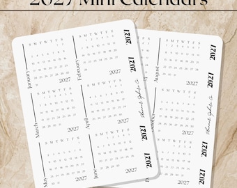 Mini Dated Calendar Stickers for Planners and Journals | Monthly 2027 Calendars Set of 12 | White and Clear Matte | Minimalist Sticker