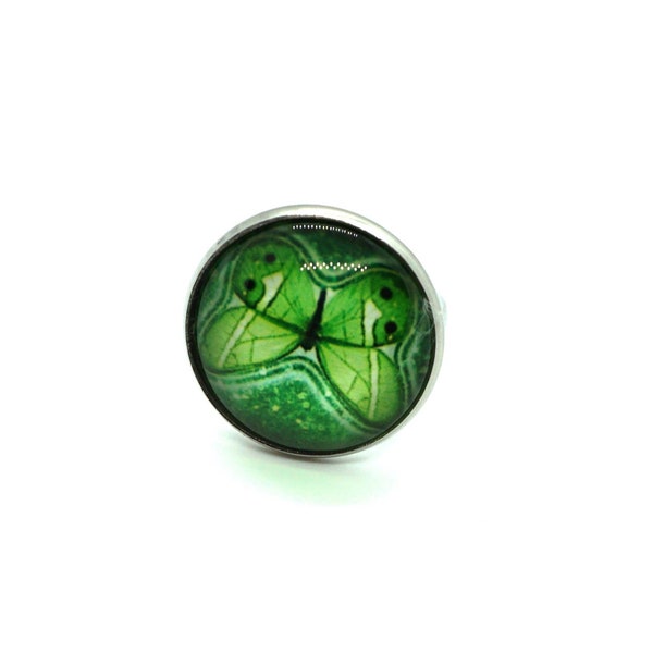 Ring Edelstahl Glas-Cabochon gemustert