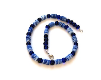 Collier de perles de verre pour femme collier de perles collier bleu blanc