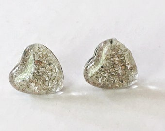 Heart Ash Stud Earrings Cremation Urn Jewelry - Raw Stone - Hypoallergenic - Non-Tarnish