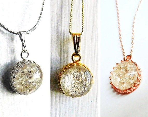Gold rose Gold sterling Silver Round Crown Cremation Necklace