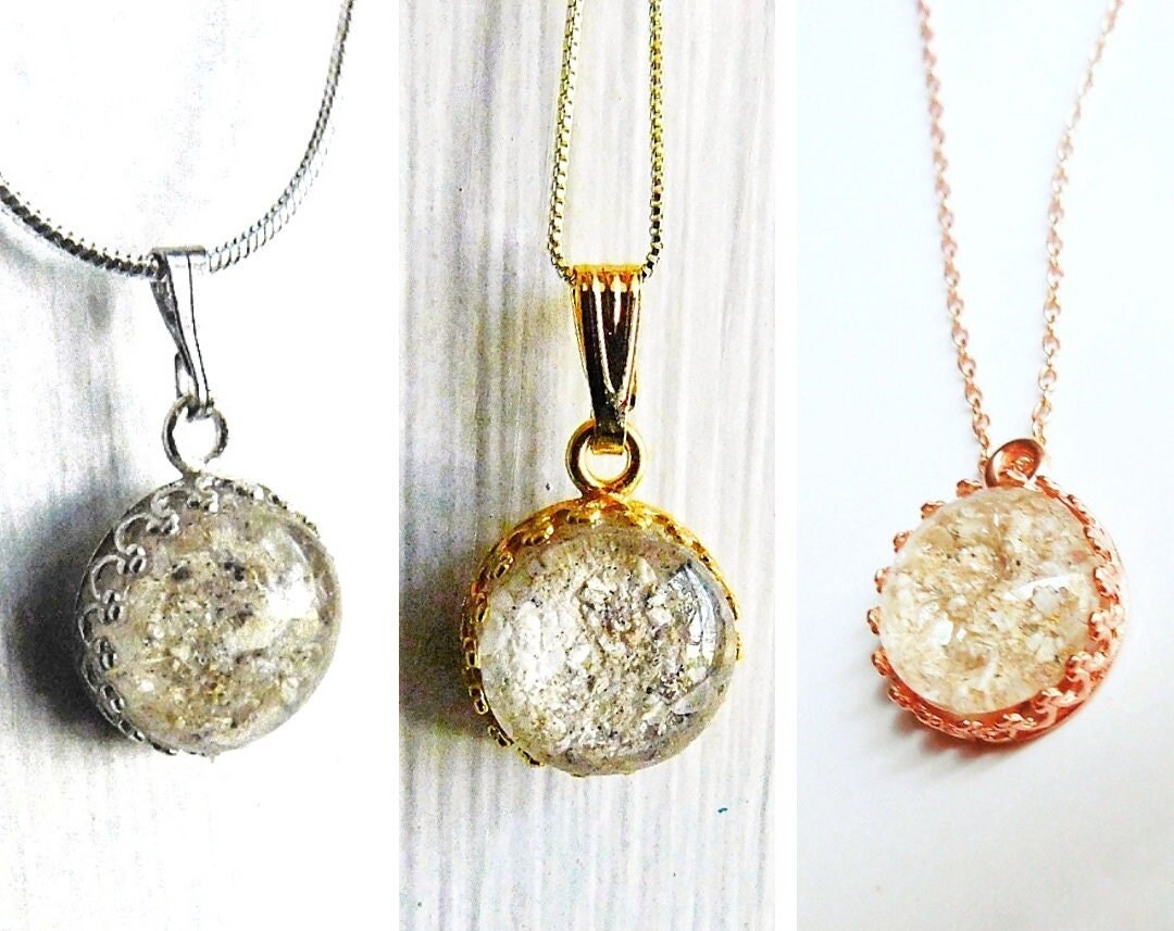 Gold/Rose Gold/Sterling Silver Round Crown Cremation Necklace - Cremation Jewelry - Ash Necklace - Ash Jewelry - Raw stone