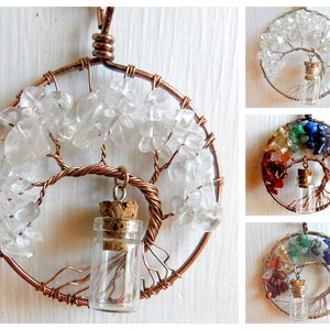 Tree of Life Cremation Urn for Human Ashes - Pet Ashes - Necklace Ornament Crystals Vegan - Wire Wrap Silver / Rose Gold